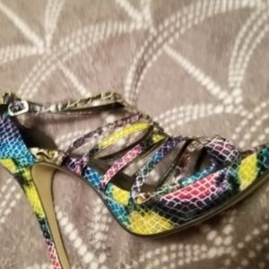 Rainbow "Snake" Skin Print Sandal Heels